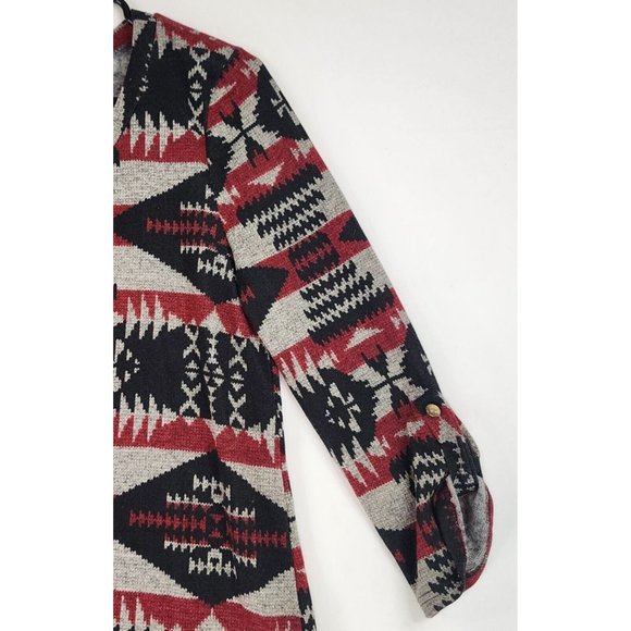 Pink Owl Sweater Womens Large Red Black GrayAztec Print Holiday Momcore Roll Tab - Picture 8 of 11